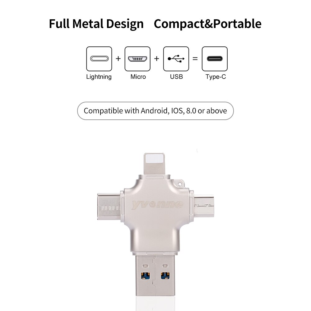 yvonne Y23 USB2.0 U Disk 32GB 16GB USB Lightnning Micro USB Type-C Four-In-One High Speed OTG U Disk for Phone/PC/Laptop