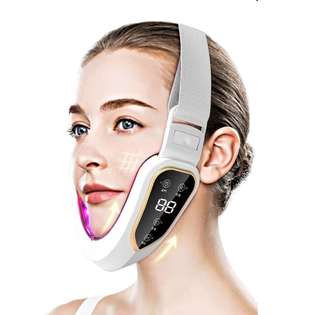 EMS V Face Shaper Lifting Facial Massager Double Chin Reducer LED Mesotherapy Radio Frequency Skin Tightening Wrinkle Removal: Red