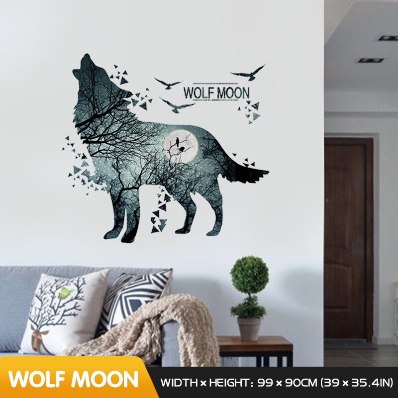 Moon Silhouet Wolf Muursticker Creatieve Slaapkamer Woonkamer Backgroung Muur Decor Home Decor Ingang Decoratie: Default Title