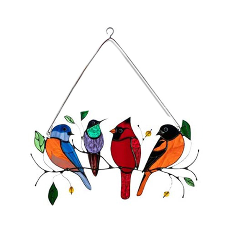 Multicolor Vogels Op Een Draad Glas Suncatcher Multicolor Vogels Op Een Draad Glas Suncatcher