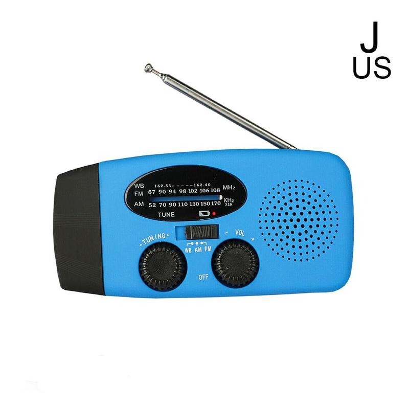 Outdoor Hand Radio Solar Crank Dynamo Self Powered AM/FM/NOAA Weather Radio Emergency Radio With LED Flashlight: Blue US
