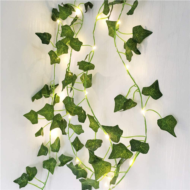 50/100 LEDs Green Leaf Fairy Lights String Künstliche Efeu Girlande Lichterkette für Weihnachtssträuße Hochzeit Schlafzimmer Dekoration
