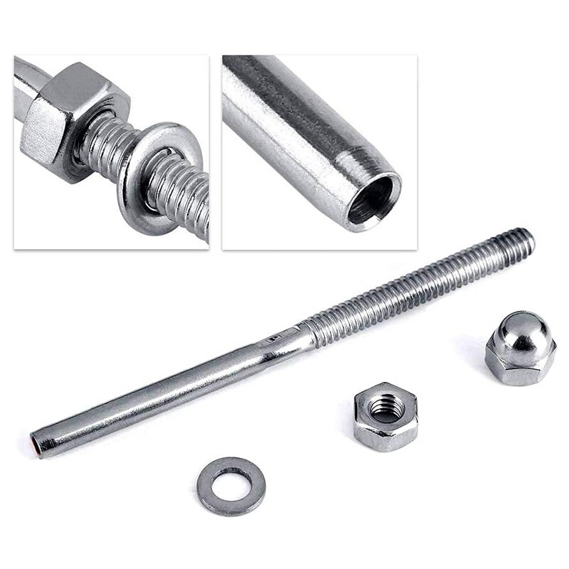 10 pares de terminales roscados Stemball Swage, tensores de Cable, Kit de barandilla marina para cubierta barandilla de Cable de 1/8 pulgadas