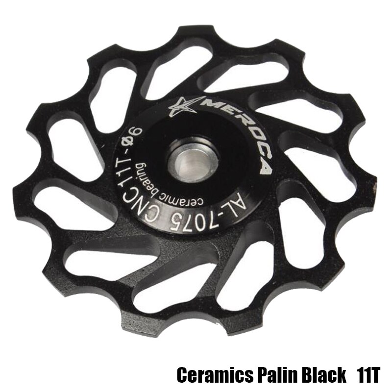 MTB Mountain Bike Road Bicycle Jockey Wheel 11T Aluminum Alloy Rear Derailleur Pulley Metal Bearing Guide Pulley Bearing: ceramics Palin Black