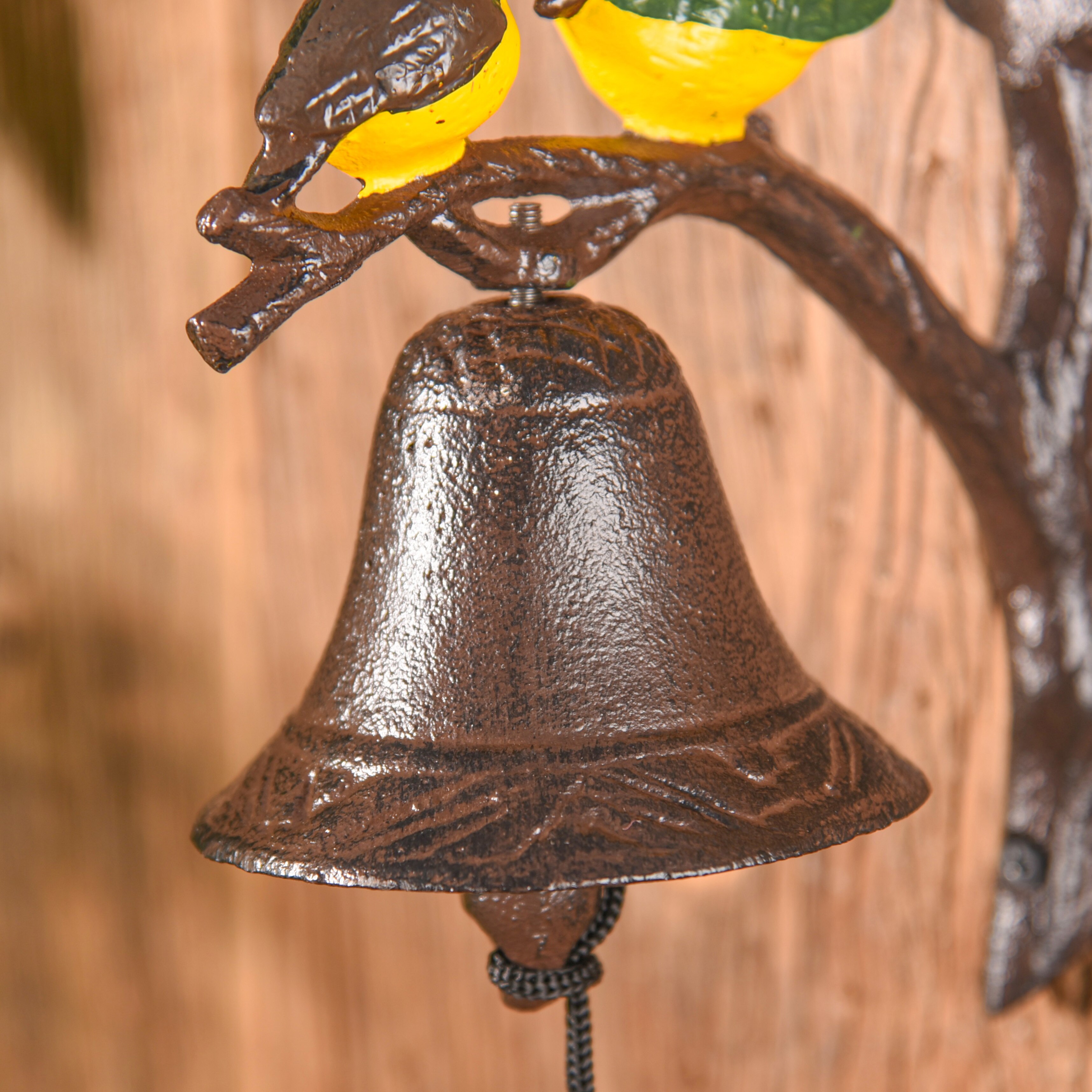 Sungmor Heavy Duty Cast Iron Wall Bell - Decorative Hand-painted Lovely Birds Hand Bell - Manually Shaking Wall Hanging Doorbell