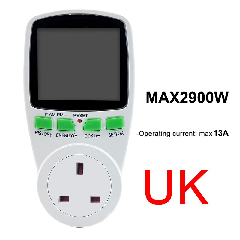 Ac-tehomittarit 220v digitaalinen wattimittari au energiamittari wattimittari sähkökustannuskaavio mittauspistorasia-analysaattori 4.9: Uk -pistoke
