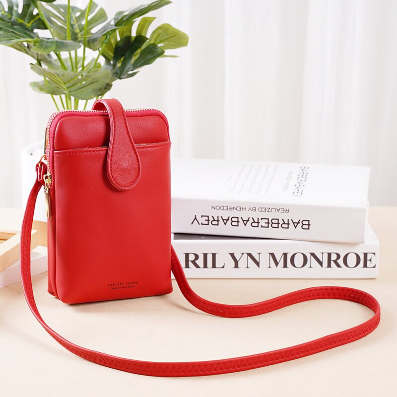 Multifunctionele damesportemonnee telefoonhoesje all-match draagbare portemonnee voor kleingeld multifunctionele portemonnee: Rood  yc86