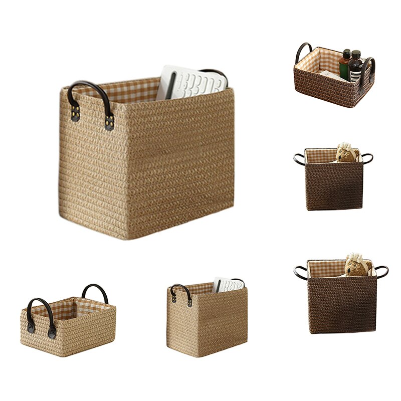 Woven Storage Baskets Box Foldable Storage Box With Handle Toy Snack Sundries Organizer Handmade Organizer