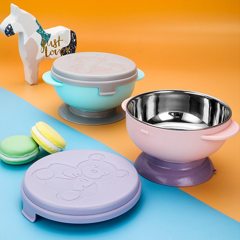 Ensemble de vaisselle en acier inoxydable, bol d&#39;alimentation pour bébés, enfants en bas âge, dessin animé Anti-chute, ensemble de nourriture thermique, bol cuillère Spork