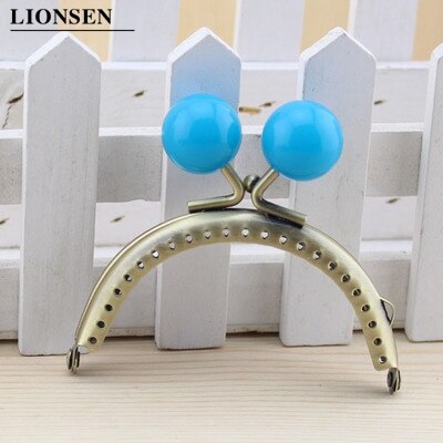 LIONSEN 8.5cm duże koraliki antyczny brąz metalowy uchwyt do torebki do torby sprzęgła akcesoria torebkowe dokonywanie pocałunek blokada zapięcia: lace blue