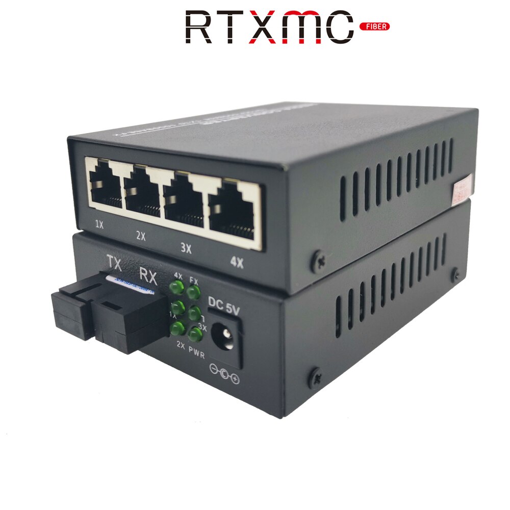 2PCS Fiber 1G4E 1.25G Fiber 4 port 10/100/1000M Gigabit Ethernet Switch 4Port 1.25G fiber 4 RJ45 fiber Media Converter