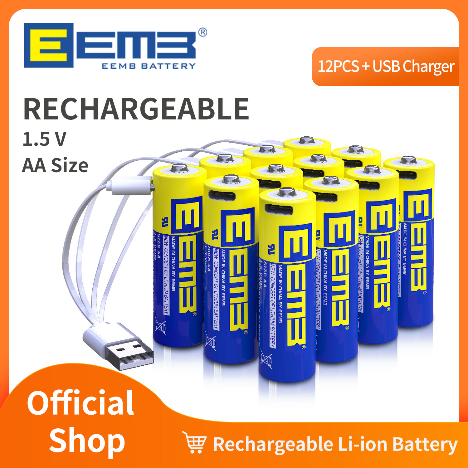Eemb 1.5V Lithium Aa Batterijen Oplaadbare Aa Batterij 2600mwh Usb Type C Oplaadkabel Vervanging Batterij: Black