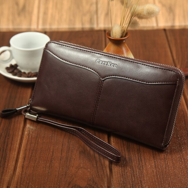 Catei Karrui Men's wallet business casual large-capacity clutch bag soft oil wax leather multi-card mobile phone bag: 006-3Drak brown