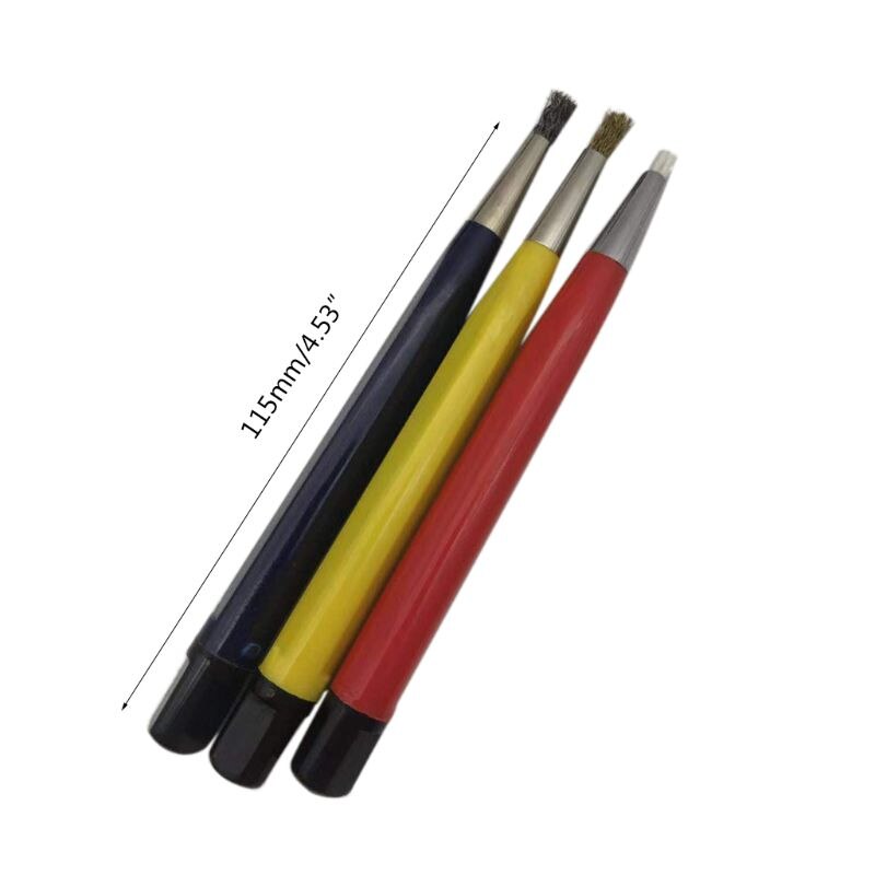 3pcs/set Fiberglass Brass Steel Scratch Brush Pen Polish Watch Rust Dirt Remover N1HF
