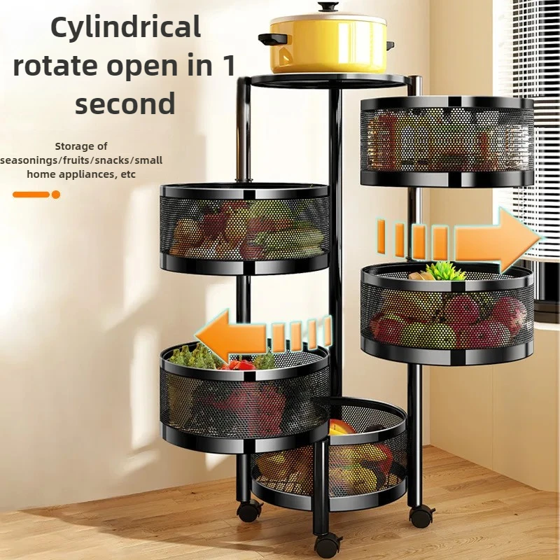 Kitchen Rotation Storage Shelf Multi-Layer Fruit Vegetable Organizer Round Dish Basket Space Saver Rack 360° Rotating