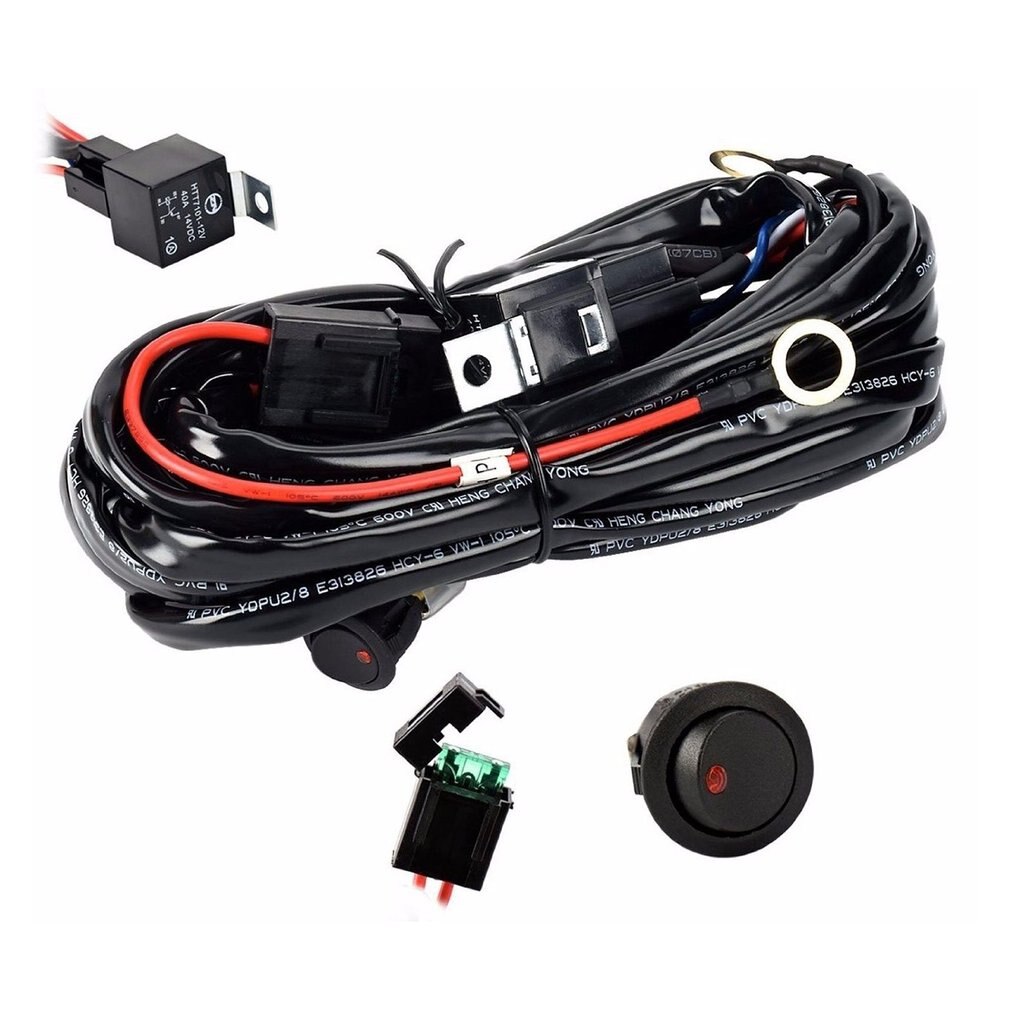 Universal 12V 40A Car Fog Light Wiring Harness Kit Loom For HID Work Driving Light Bar With Fuse And Relay Switch