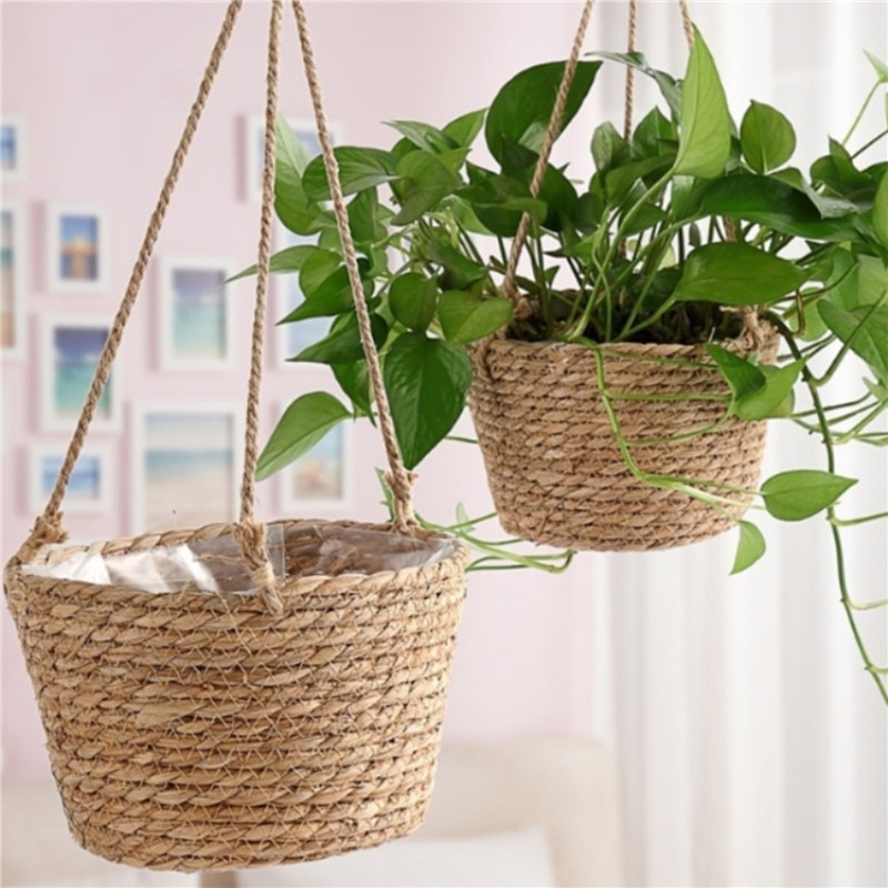 Macetero colgante de macramé para jardín, cesta de almacenamiento de plantas, cuerda de yute tejida para interior y exterior, soporte para maceta de flores, colgadores de plantas, decoración del hogar