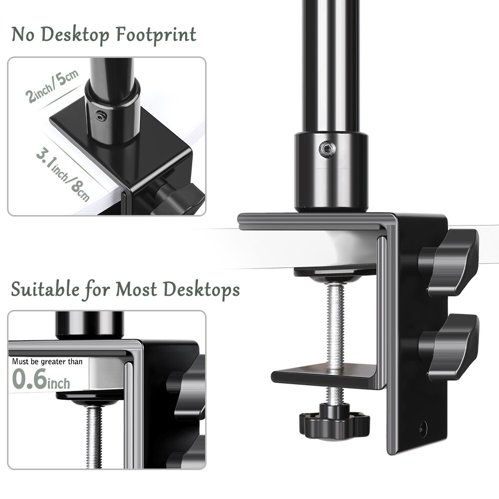 Support de lampe de bureau à pince C avec tête sphérique de 1/4 pouces, support de table réglable pour appareil photo DSLR, éclairage annulaire, moniteur vidéo