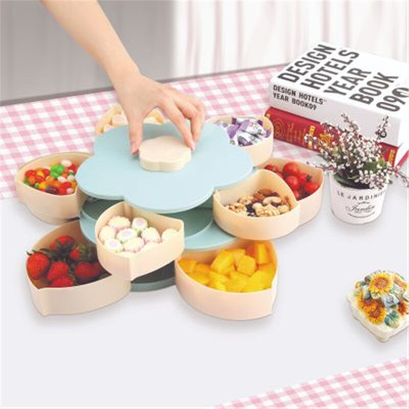 Boîte de rangement de bonbons à 2 couches | Compartiment rotatif multifonction en forme de pétale avec couvercle boîte à noix, organisateur de bonbons rotatif