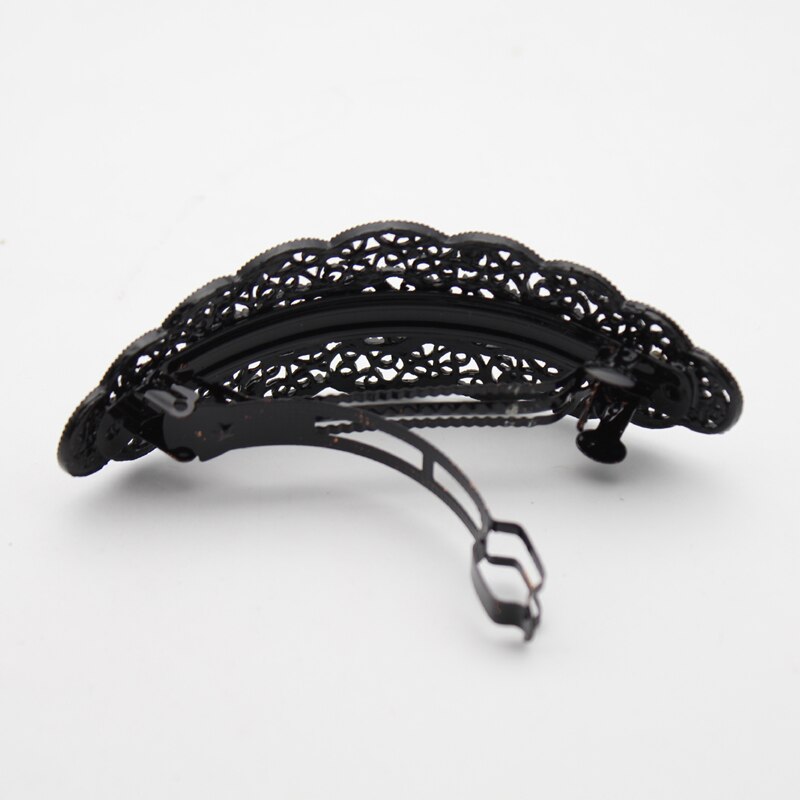 Vintage Metalen Antieke Zwart Zilver Kleur Rhinestone Franse Baret Grote Holle Diamante Haar Clip Voor Vrouwen Sieraden Accessoires