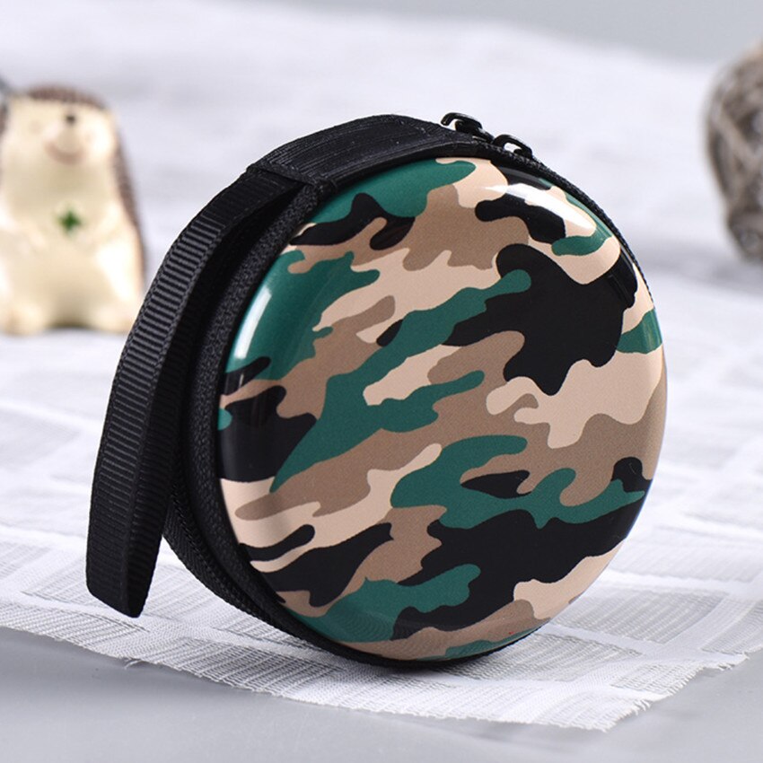 1PC Camouflage Style Headphone Holder Bag Candy Suitcase Portable Round Coin Purse Small Metal Candy Container Party X-max