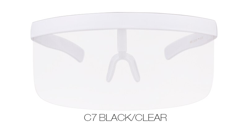 WHO CUTIE Oversize Shield Visor Mask Sunglasses Men Women One Peice Windproof Glasses Flat Top Hood Nicki Minaj Goggles 628: C7
