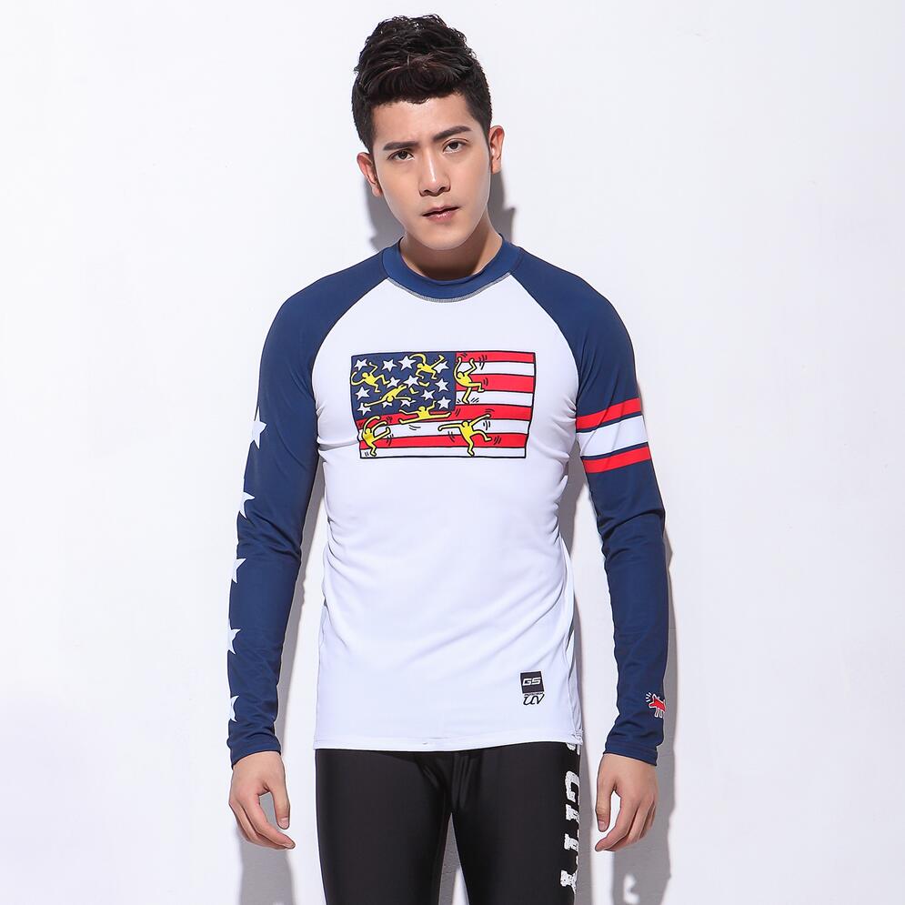 Gsou Sneeuw Mannen Lange Mouw Surf Tops Duiken Rash Guards Badpak T-shirts Zonnebrandcrème Snel Droog Wetsuit Tops Strand Sportkleding: L