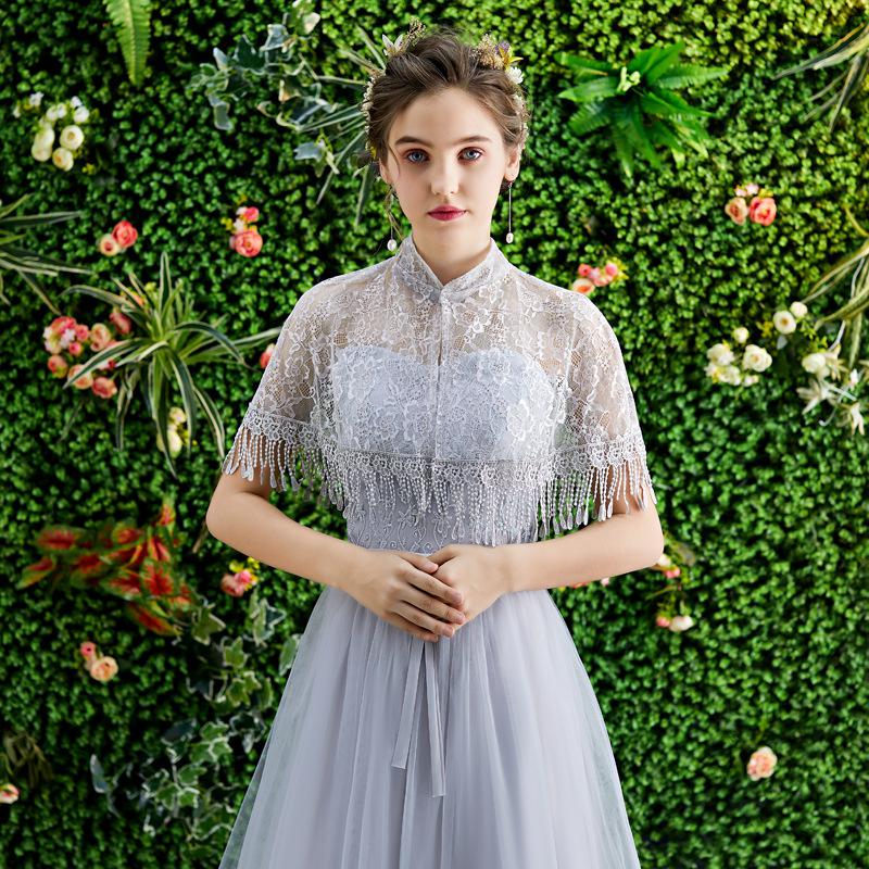 Zomer Vrouwen Bolero 11 Kleuren Kant Bruids Stola Wraps Vintage Kwasten Bruiloft Jas Sjaal Elegante Avond Jas Cape Mariage: Grijs