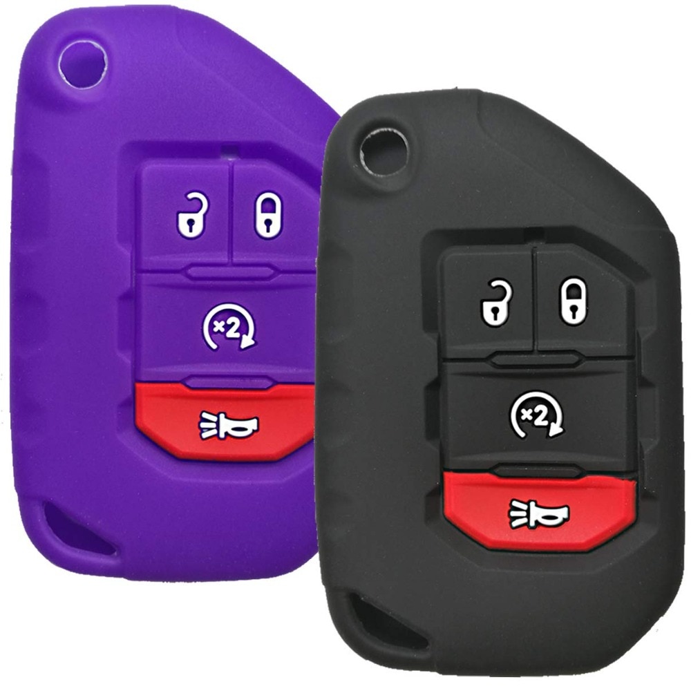 Silicone Cover Case Holder Remote Bag Protector for Jeep Wrangler JL Gladiator JT 4-Buttons Flip Key Fob