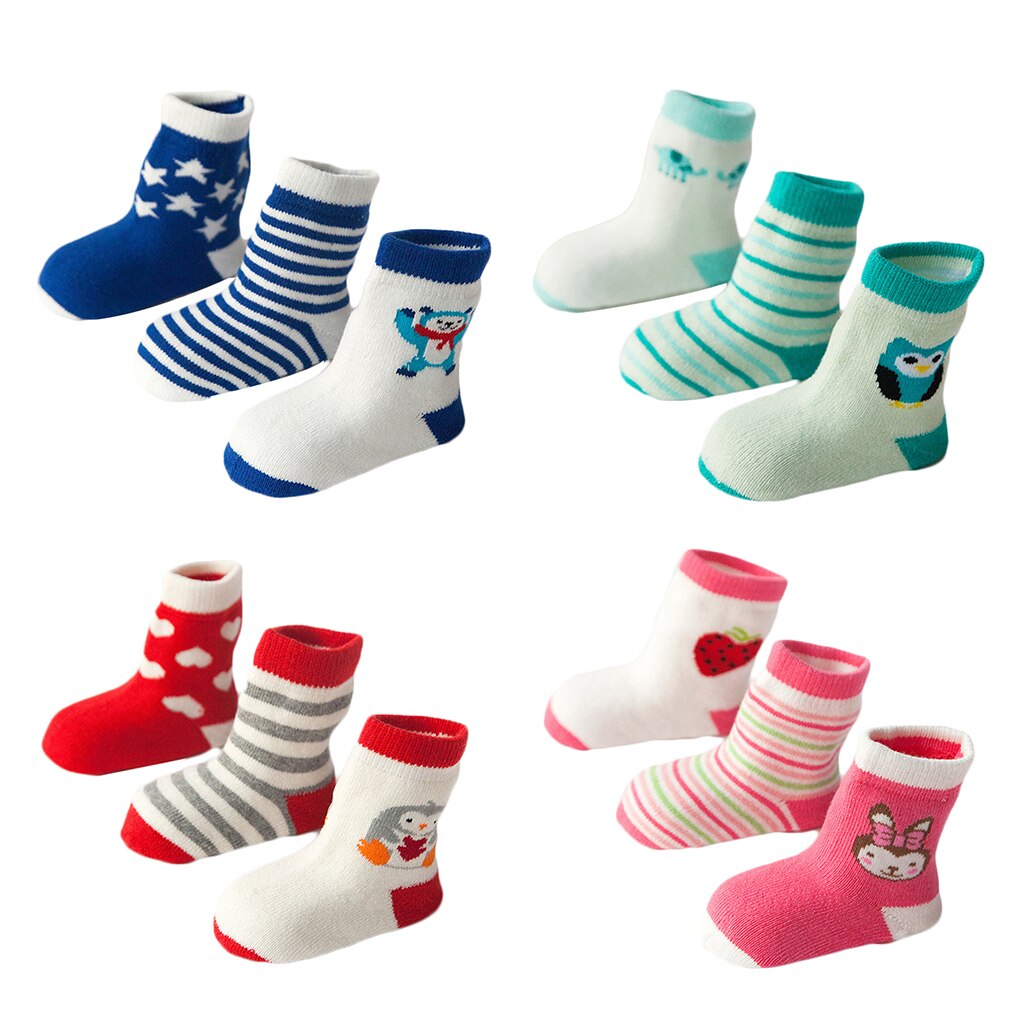 3 Paren/set Winter Herfst Thicken Warm Leuke Baby Badstof Sokken Baby Peuters Hoge Sokken