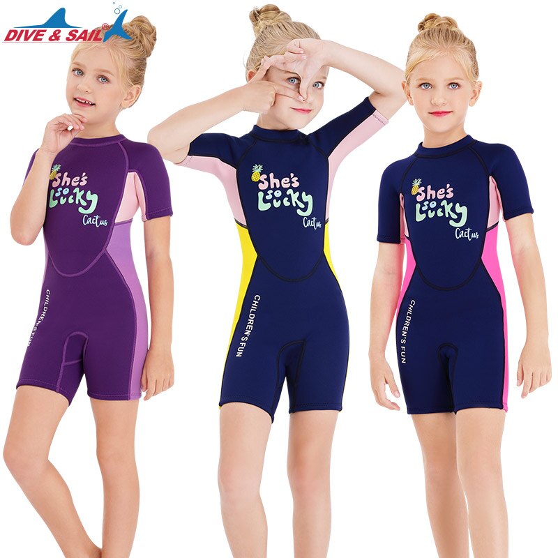 2.5mm Neoprene Short Sleeves Kids Wetsuits Diving Suits for Boys/Girls Children Rash Guards One Piece Surfing Swim Snorkeling