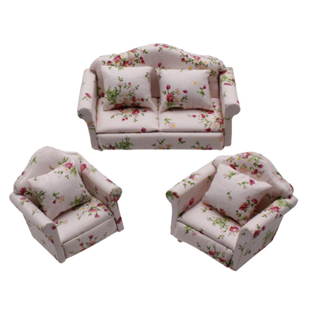 1:12 Schaal Poppenhuis Meubels Mini Sofa Love Seat Set Poppenhuisminiaturen Meubelen Decoratie Poppenhuis Asseccories Decor