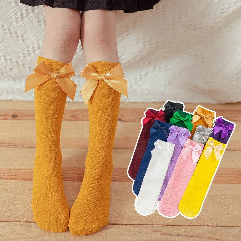 Jambières en coton pour bébé fille, bas en dentelle avec double aiguille et nœud papillon, tenue chaude pour les jambes,