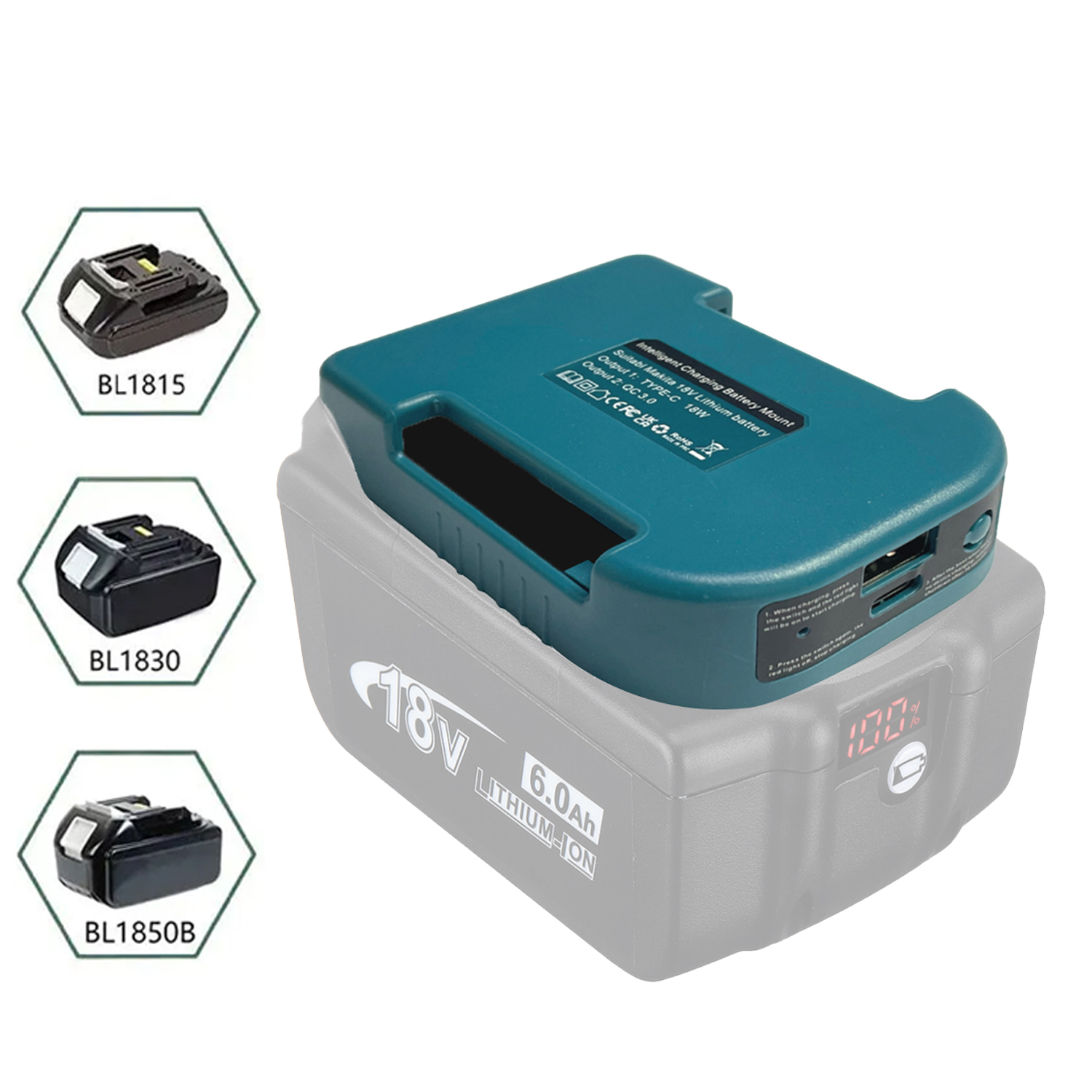 Bärbar laddareadapter för makita/dewalt/milwaukee 18v litiumjonbatteri med usb typ-c-batterihållare, usb-laddare, nyaste