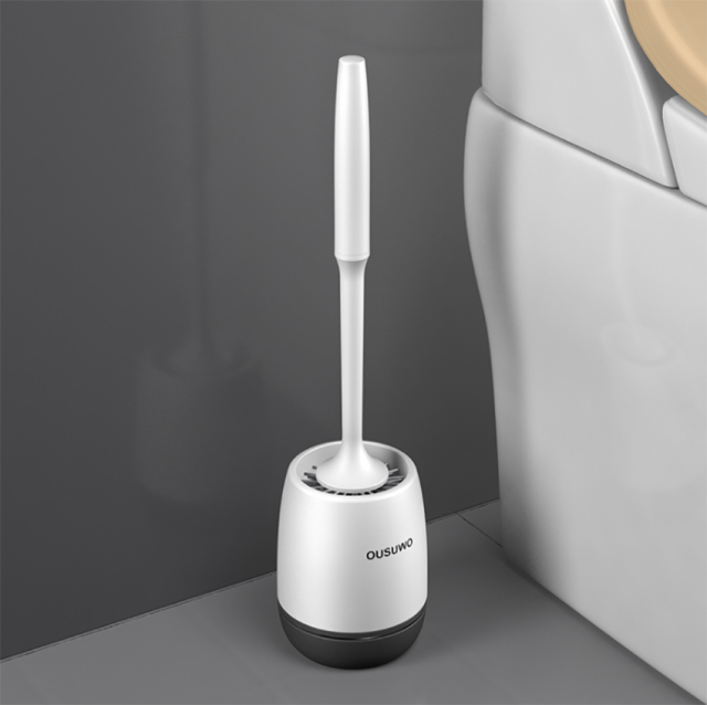 Toiletborstel van siliconen met lange steel, geen dode hoeken, wandgemonteerd en