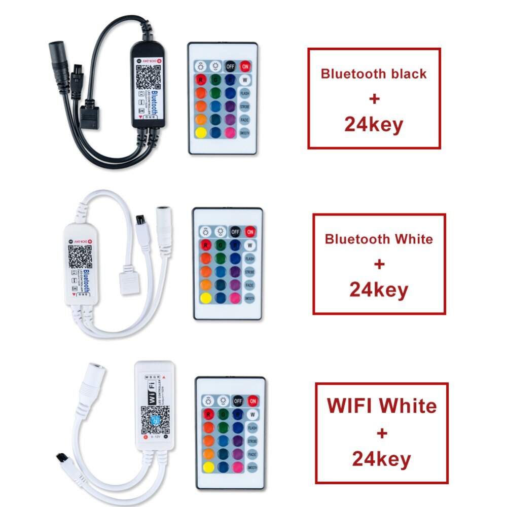 DC 5V 12V 24V Mini Bluetooth / WiFi LED RGB / RGBW Controller iOS Android APP 24Key IR Remote Controler For 3528 5050 LED Strip