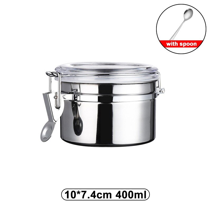 Stainless Steel Airtight Coffee Container Storage Canister Set Coffee jar Canister With Scoop For Coffee Beans Tea 1.5L: 400m1-with spoon