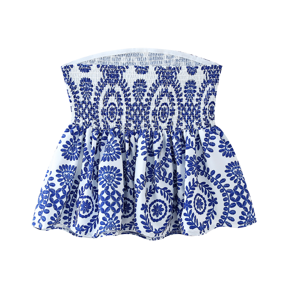 Top corto con estampado floral, busto fruncido, camisola sin tirantes, parte inferior con volantes, ropa de verano para mujer