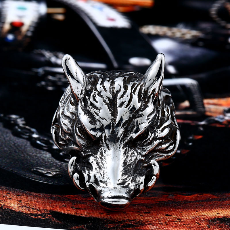 Beier – bague cochon en acier inoxydable 316L pour homme, bijoux de , Punk, hip Hop, sanglier sauvage, LLBR8-333R
