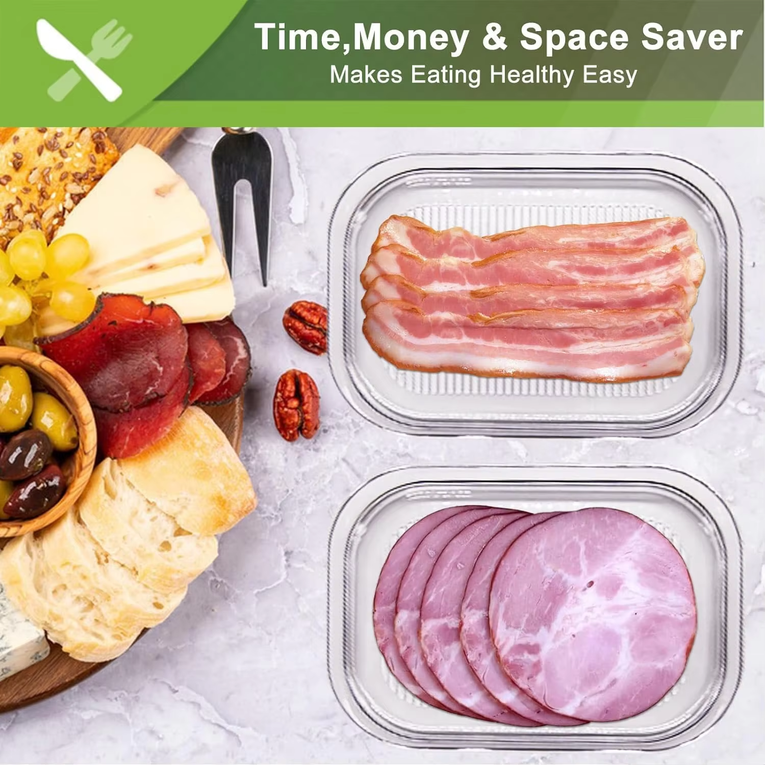 Récipient à viande pour réfrigérateur, bacon, déjeuner, récipient à viande pour réfrigérateur, conteneurs de préparation de repas, boîtes de stockage des aliments empilables avec couvercle