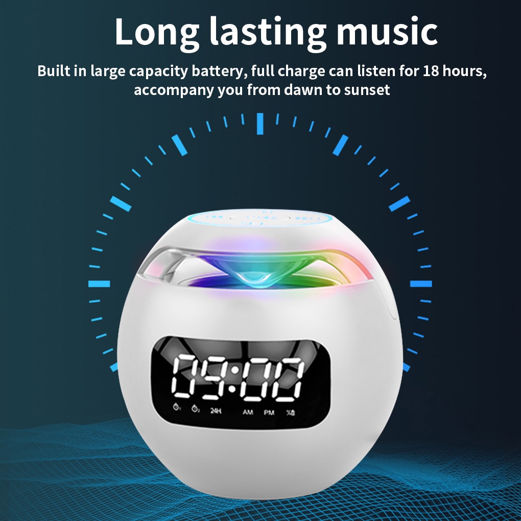 Bluetooth-kompatibel 5.0 højttaler med led digitalt vækkeur musikafspiller trådløs kugleformet urhøjttaler mini bt højttaler