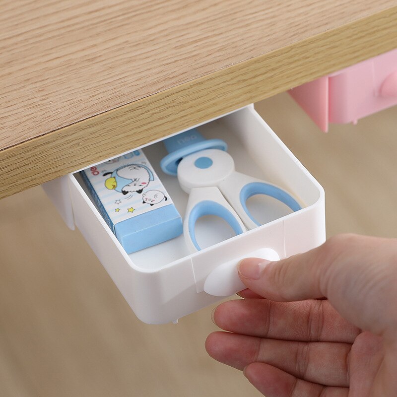 Wall-mounted Hidden Table Under Paste Desk Drawer Organizer Pen Stationery Storage Box Case Desk Drawer Box Kitchen Cocina