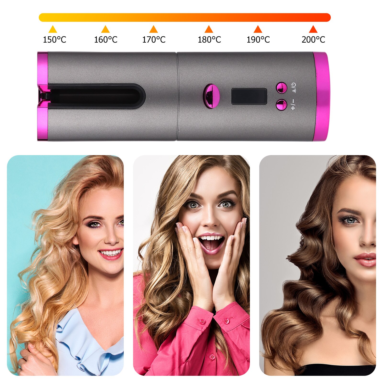 Automatic Hair Curler Cordless Rotating Curling Wave Styling Tool LED Display USB Rechargeable Curling Iron Hair Waver Wand
