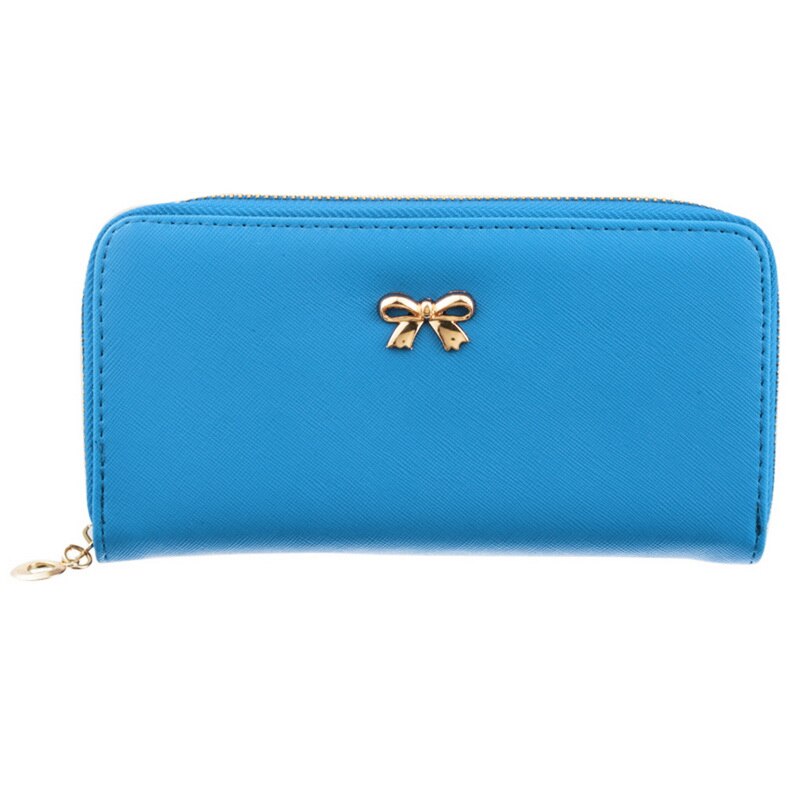 Women Long Clutch Wallets Female PU Leather Bowknot Coin Bag Phone Purses Lady Cards Holder Wallet: Blue