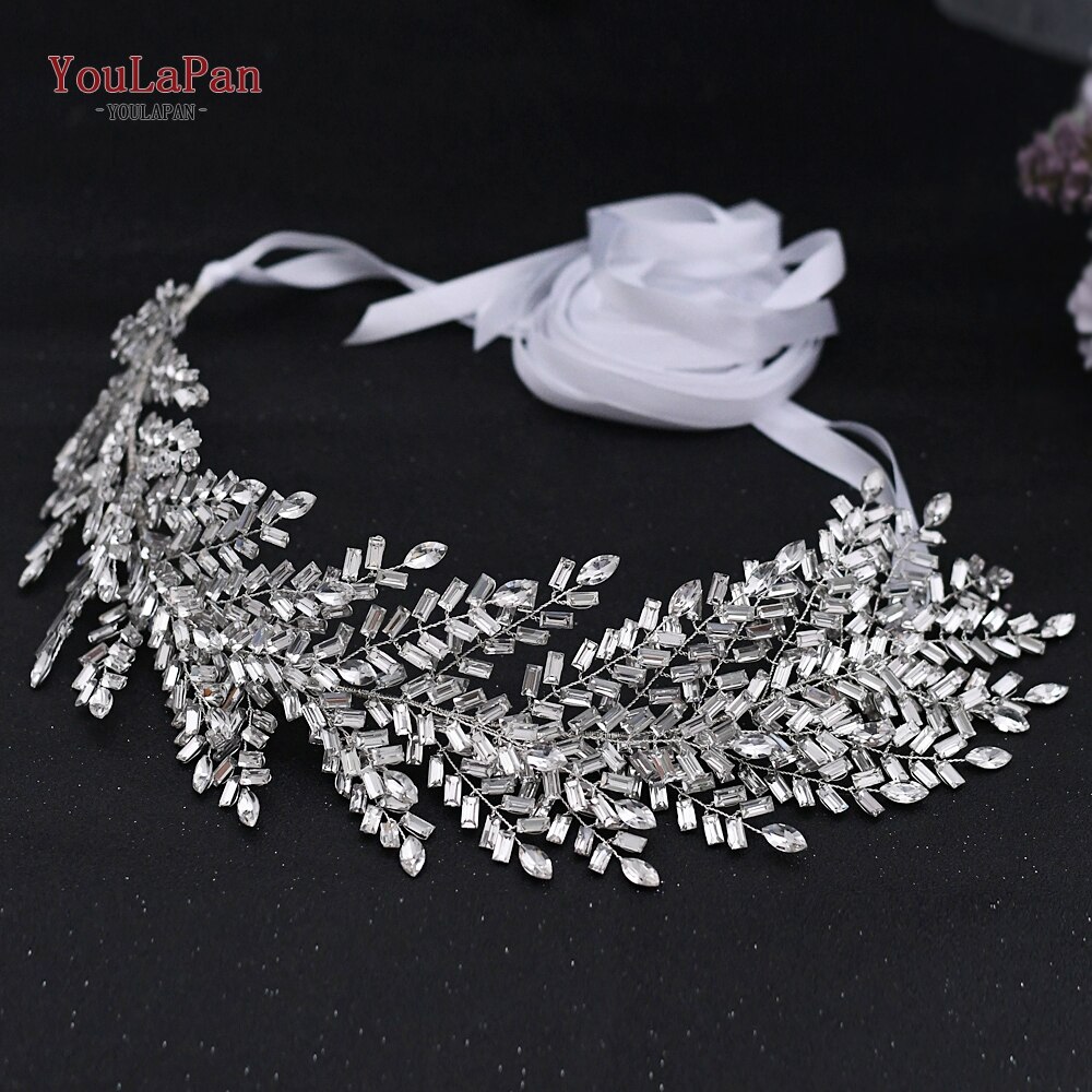 YouLaPan SH312 Silver Diamond Wedding Belt Wedding Dress Belts with Rhinestones Belt Dress Sash Belt Bride Belt Jeweled Belt: White ribbon