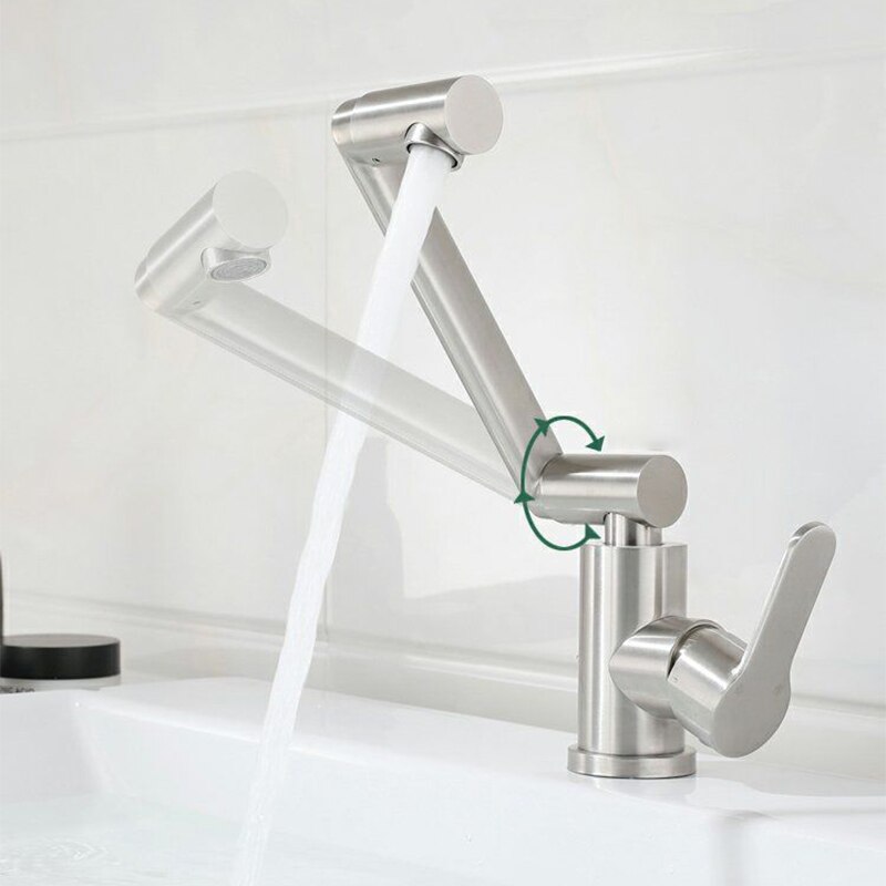 360 Degree Rotating Brushed Deck Mounted Cold Water Mixer Tap Solid Swivel Folding Kitchen Sink Basin Faucet