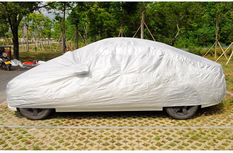Universal fuld bil dækker sneis støv vind solafskærmning foldbart lys sølv størrelse s-xxl bil udendørs beskyttelsesdæksel