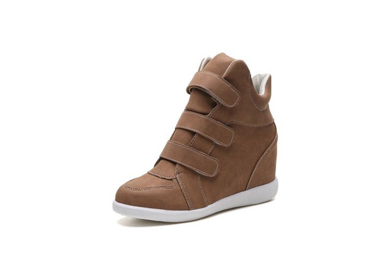 Flat High Heels Wedges Leather Shoes Women Sneakers Brand Casual Shoes Woman Black Winter Ankle Boots: Brown / 37