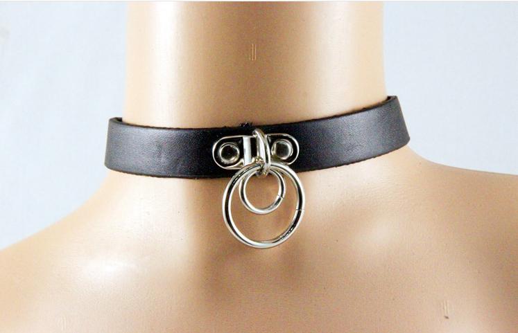punk simple side buckle leather collar double circle neck whole