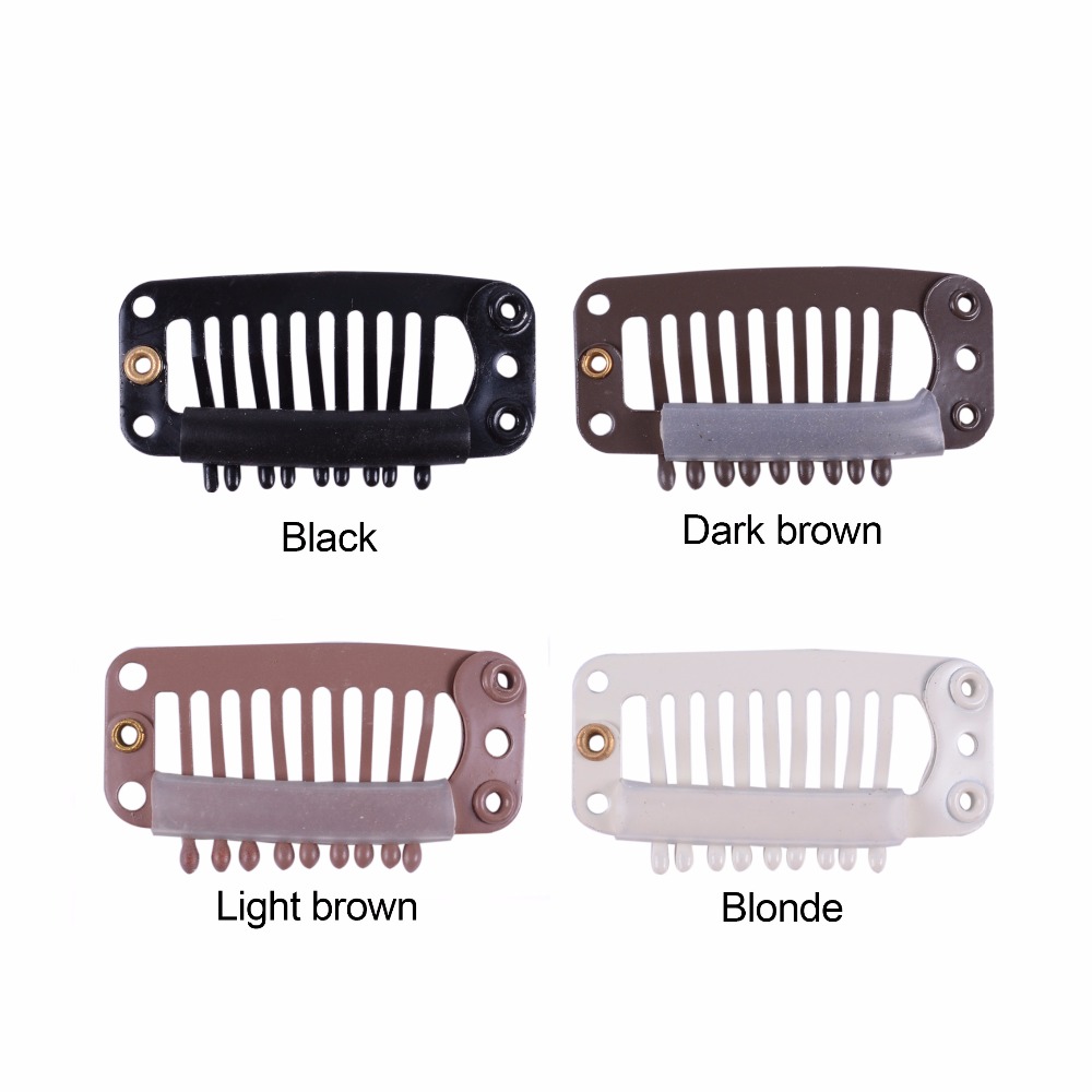50 pcs 32mm 9-teeth Hair Extension Clips Snap Metal Clips With Silicone Back For Clip in Human Hair Extensions Wig Comb Clips